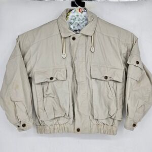 Vintage Stratojac Jacket Mens Medium Tan Retro Full Zip Ski Casual Snap Buttons